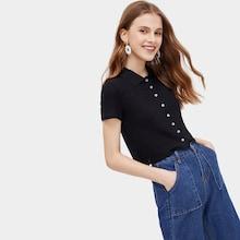 Romwe Button Front Ribbed Tee