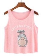 Romwe Cartoon Print Pink Tank Top