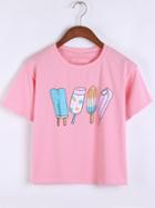Romwe Popsicle Print Pink T-shirt