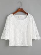 Romwe White Crochet Lace Half Sleeve Ruffle Top