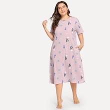 Romwe Plus Cactus Print Night Dress