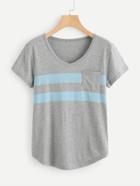 Romwe Contrast Stripe Panel Marled T-shirt