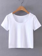 Romwe White Short Sleeve Casual Crop Top