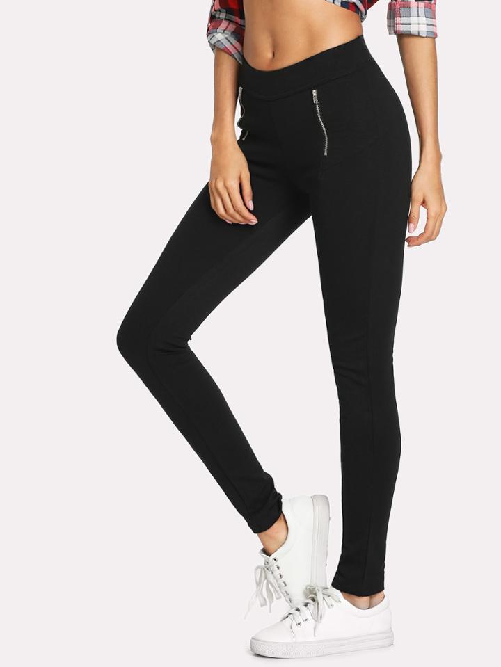 Romwe Dual Zip Front Skinny Pants