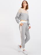 Romwe Fishnet Insert Heather Knit Sweatshirt And Pants Set