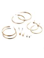 Romwe Gold Hoop And Stud Earring Set