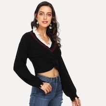 Romwe Twist Raw Cut Trim Sweater