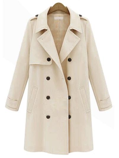 Romwe Lapel Epaulet Double Breasted Beige Coat