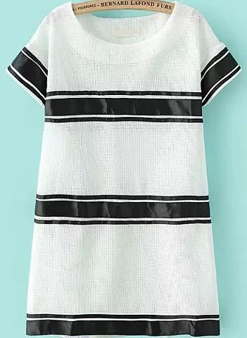Romwe Round Neck Striped White Top