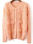 Romwe Pink Bow Embellished Button Up Cardigan