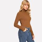 Romwe Turtle Neck Form Fitting Rib Sweater