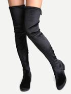 Romwe Black Faux Suede Lace Up Over The Knee Zipper Boots