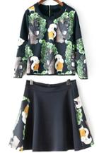 Romwe Back Zipper Squirrel Print Top With Navy Skirt