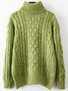 Romwe Turtleneck Cable Knit Loose Green Sweater