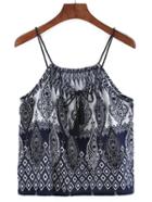 Romwe Paisley Print Tassel Tie Racer Cami Top