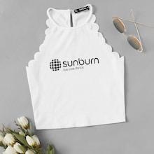 Romwe Sunburn Scallop Trim Letter Print Halter Neck Top