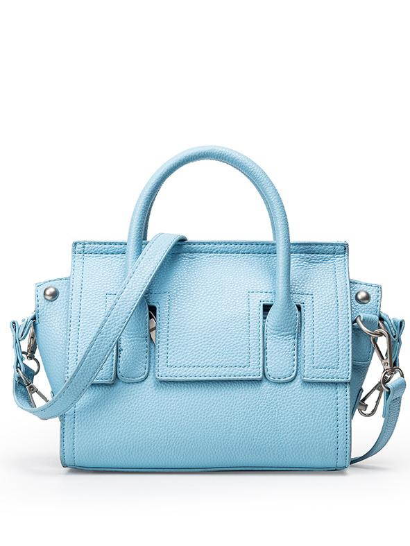 Romwe Embossed Faux Leather Trapeze Bag - Light Blue