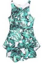 Romwe Leaf Print Sleeveless Peplum Green Jumpsuit