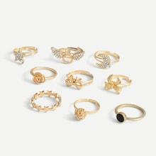 Romwe Moon & Bow Decor Ring Set 9pcs