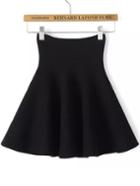 Romwe High Waist Knit Flare Black Skirt