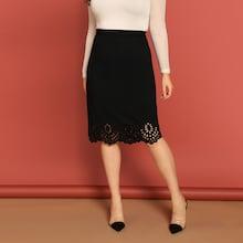 Romwe Plus Laser Cut Scallop Hem Skirt