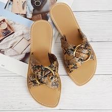 Romwe Snakeskin Pattern Criss Cross Flat Slippers
