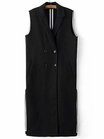 Romwe Black Double Breasted Side Slit Long Blazer Vest