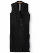 Romwe Black Double Breasted Side Slit Long Blazer Vest