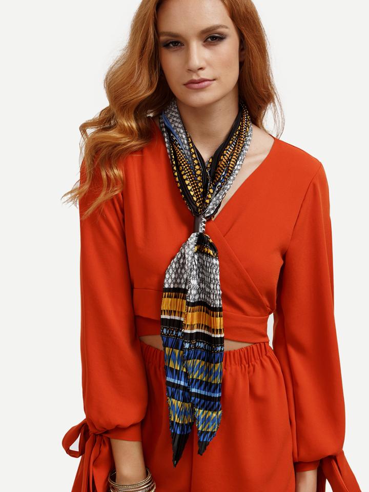 Romwe Multicolor Folding Print Satin Scarf