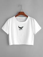Romwe White Crocodile Print Crop T-shirt