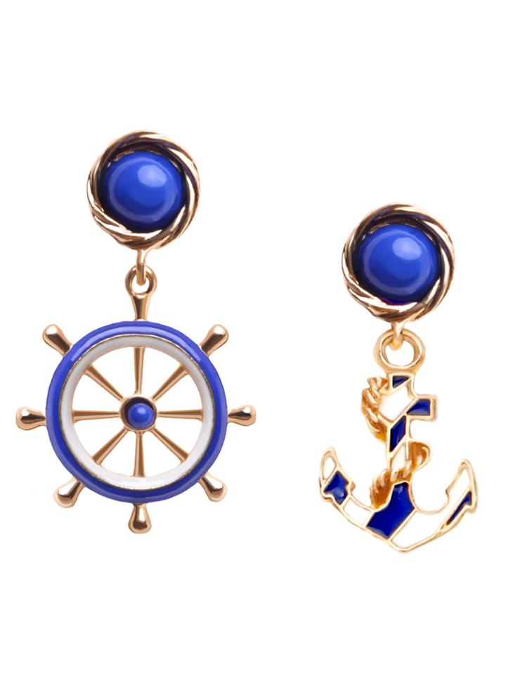 Romwe Bleu Asymmetric Fashion Anchor Earrings
