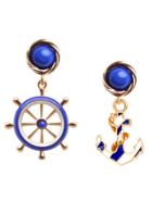 Romwe Bleu Asymmetric Fashion Anchor Earrings