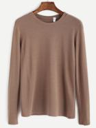 Romwe Khaki Long Sleeve Basic T-shirt