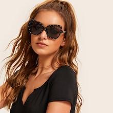 Romwe Rhinestone Decor Tortoiseshell Frame Sunglasses