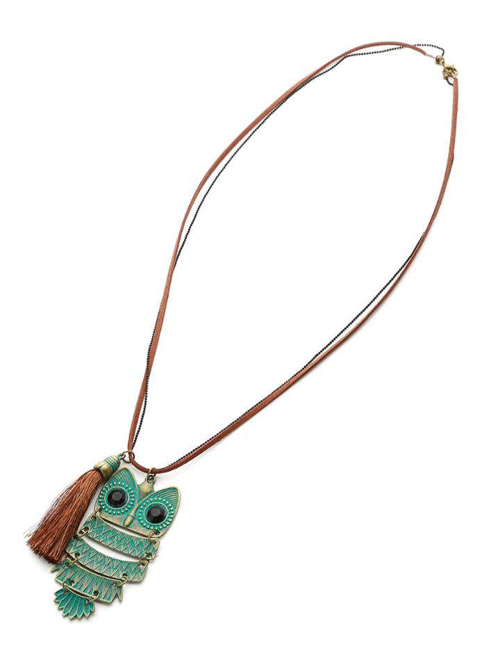 Romwe Owl & Tassel Pendant Long Necklace