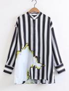 Romwe Vertical Striped Tie-dye Detail Longline Blouse