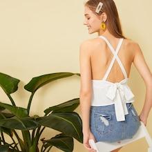 Romwe Criss Cross Knot Back Top