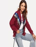 Romwe Zip Front Sequin Contrast Coat
