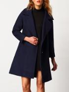 Romwe Women Lapel Navy Swing Coat