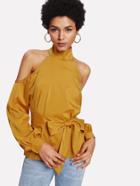 Romwe Open Shoulder Self Tie Waist Top