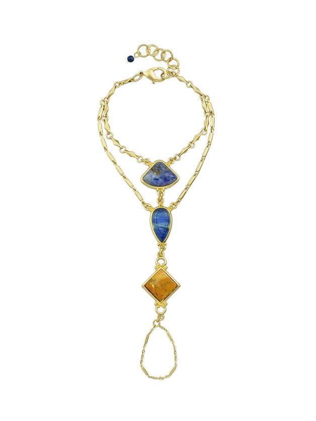 Romwe Beach Style Double Layers Resin Stone Chain Link Bracelet With Fingers Rings
