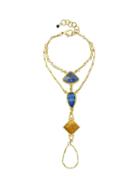 Romwe Beach Style Double Layers Resin Stone Chain Link Bracelet With Fingers Rings