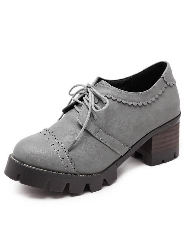 Romwe Grey Round Toe Hollow Lace Up Vintage Boots