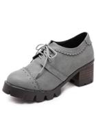 Romwe Grey Round Toe Hollow Lace Up Vintage Boots