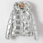 Romwe Metallic Quilted Puffer Coat With Hood