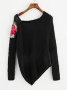 Romwe Flower Panel Eyelet One Shoulder Asymmetrical Jumper
