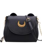 Romwe Crescent Patch Flap Bag With Cat Ears - Black