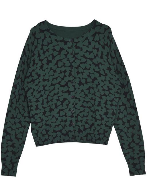 Romwe Heart Print Buttons Green Coat