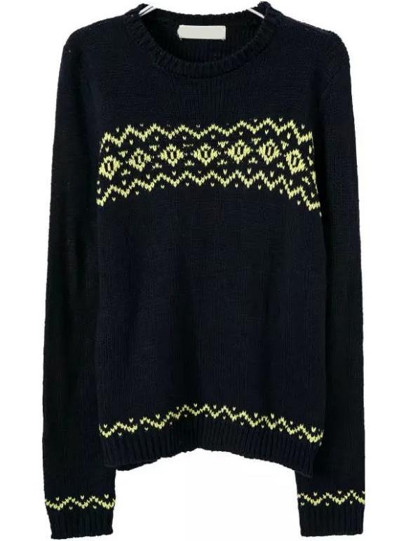 Romwe Round Neck Jacquard Sweater