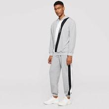 Romwe Men Color-block Heather Knit Hoodie & Sweatpants Set